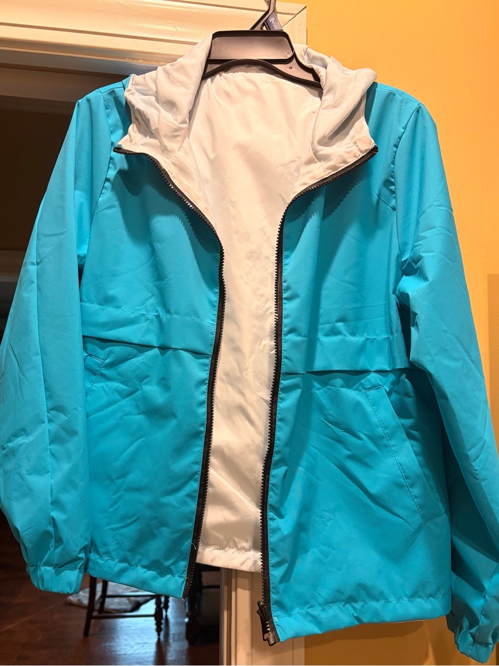 Blue/White reversible rain jacket